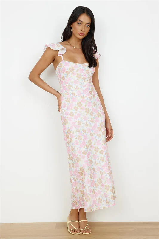 Fall Into Place Maxi Dress Pink Comfortable Long-Sleeve Maxi Dress