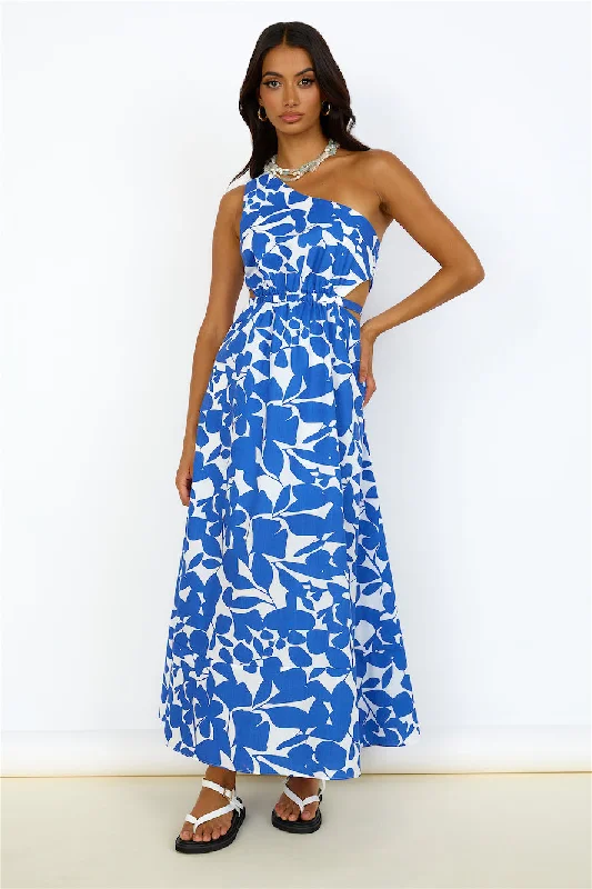 Flowers Bloom Maxi Dress Blue Fashionable Faux Wrap Maxi Dress