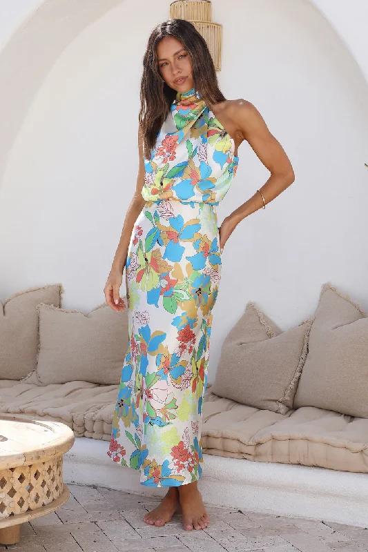 Garden Orchid Maxi Dress Blue Elegant Silk Maxi Dress