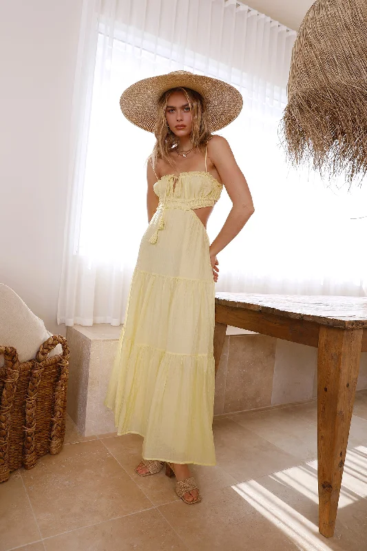 Heartbreaker Maxi Dress Yellow Cozy Open-Back Maxi Dress