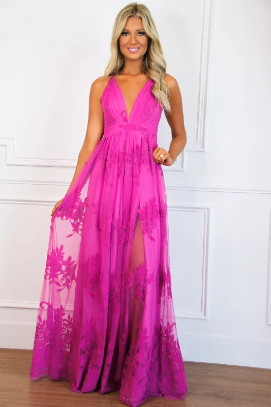 Here Comes the Bride Maxi Dress: Magenta Fashionable Layered Maxi Dress