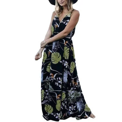 Vintage summer dress women sundress Hollow out boho floral print maxi dress 2022 beach dress Strappy vestidos de festa Fashionable Printed Maxi Dress