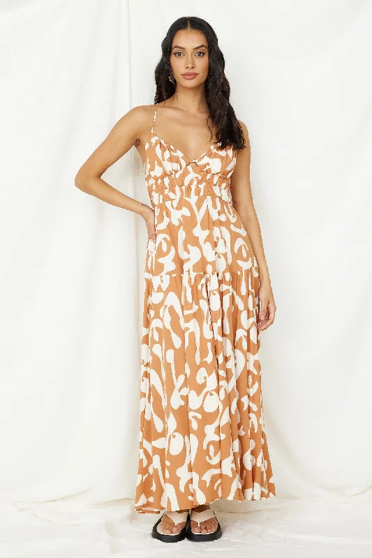 Lover Of Love Maxi Dress Brown Trendy Floral Print Maxi Dress