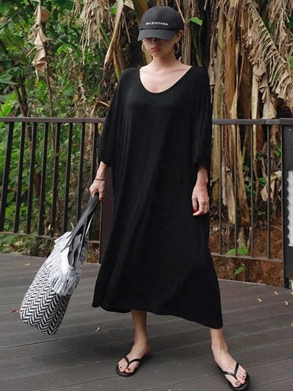 Modern black cotton tunic dress o neck baggy Maxi Dress Trendy Maxi Dress with Lace