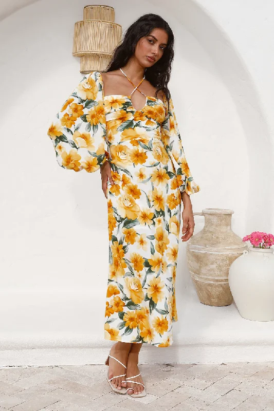 Pottery Class Maxi Dress Yellow Cozy Maxi Dress with Slit