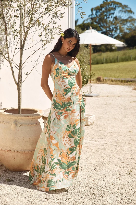 Rainforest Glow Maxi Dress Green Elegant Floral Maxi Dress