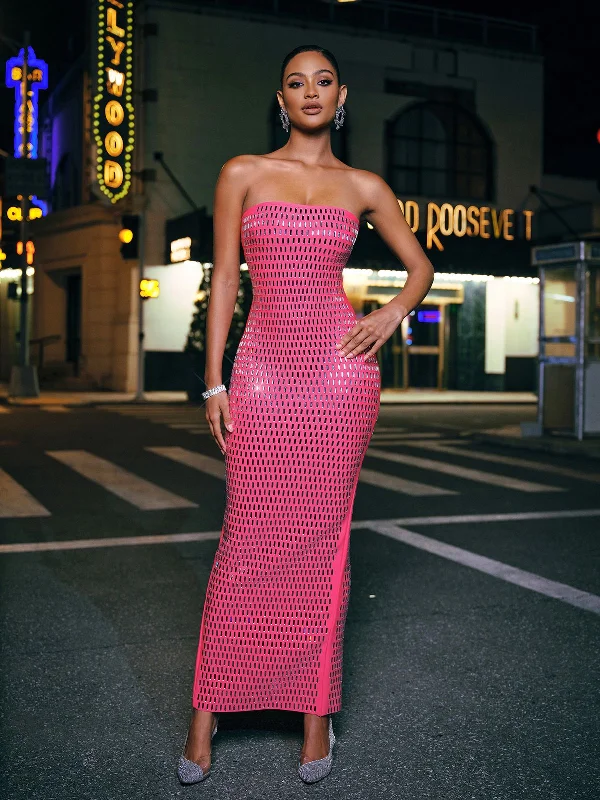 Ridley Rhinestone Maxi Dress In Hot Pink Stylish Boho Maxi Dress