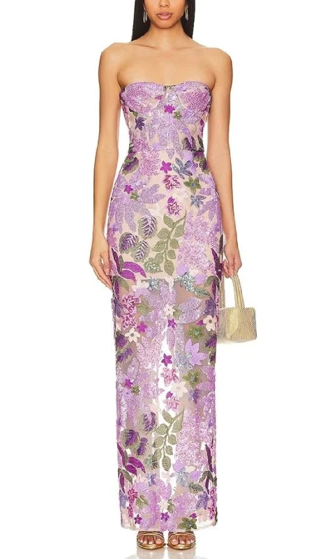 Strapless Sequin Embroidered Maxi Dress In Purple Trendy Maxi Dress with Lace