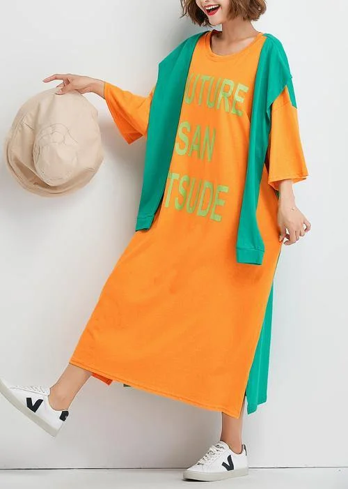 Style false two pieces cotton dresses Runway summer Maxi Dress orange patchwork Classic A-Line Maxi Dress