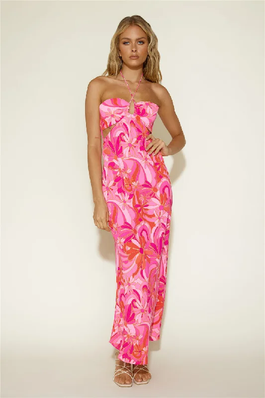 Summer Getaway Maxi Dress Pink Trendy Satin Maxi Dress