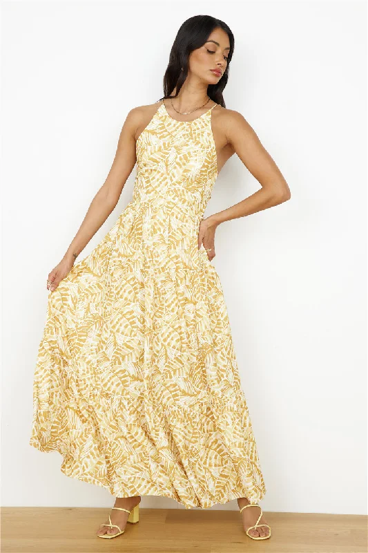 Take You Home Maxi Dress Yellow Trendy Fit-and-Flare Maxi Dress