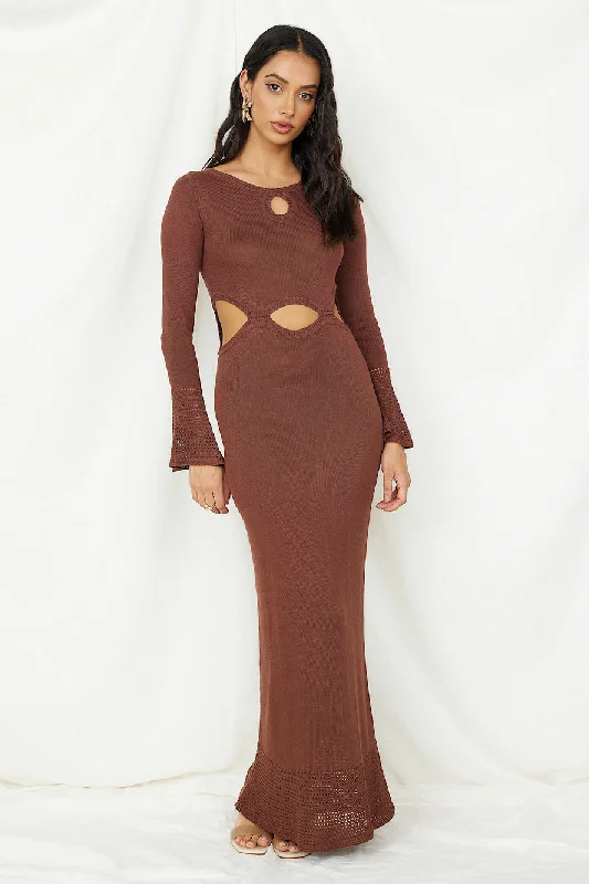 The One That Got Away Maxi Dress Brown Trendy Satin Maxi Dress