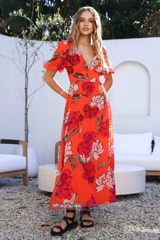 This Love Of Mine Maxi Dress Orange Cozy Cold-Shoulder Maxi Dress