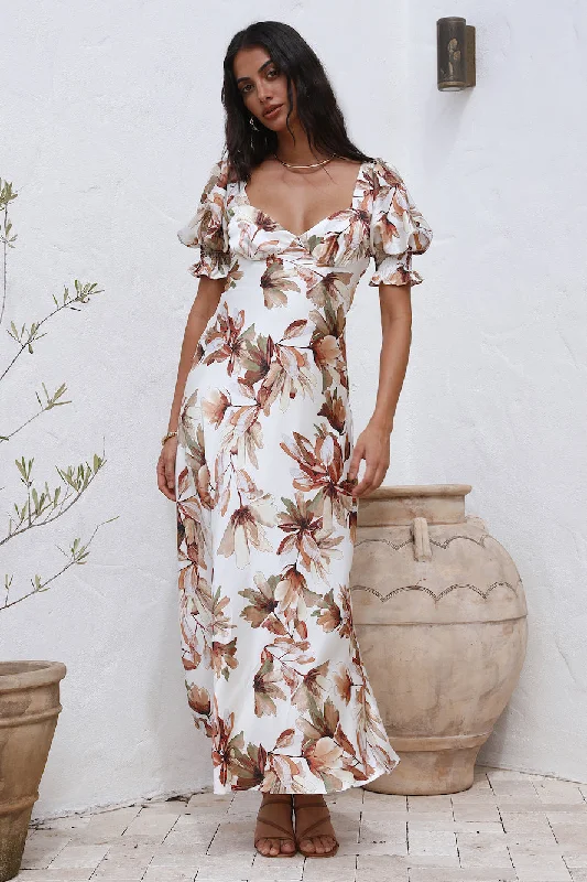 Whimsical Heart Maxi Dress Brown Elegant Floral Maxi Dress