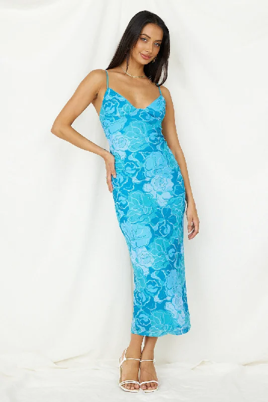 With Grace Maxi Dress Blue Comfortable Maxi Dress with Slits