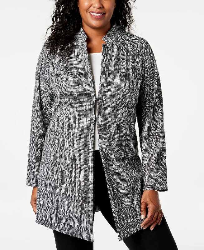 Alfani Plus Size Plaid Menswear Jacket Cotton Fabric Linen Fabric Terry Fabric