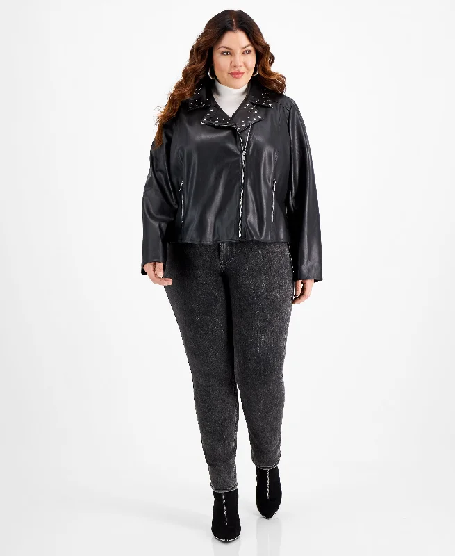 Bar III Plus Size Studded Faux Leather Jacket Denim Jacket Leather Jacket Suede Jacket