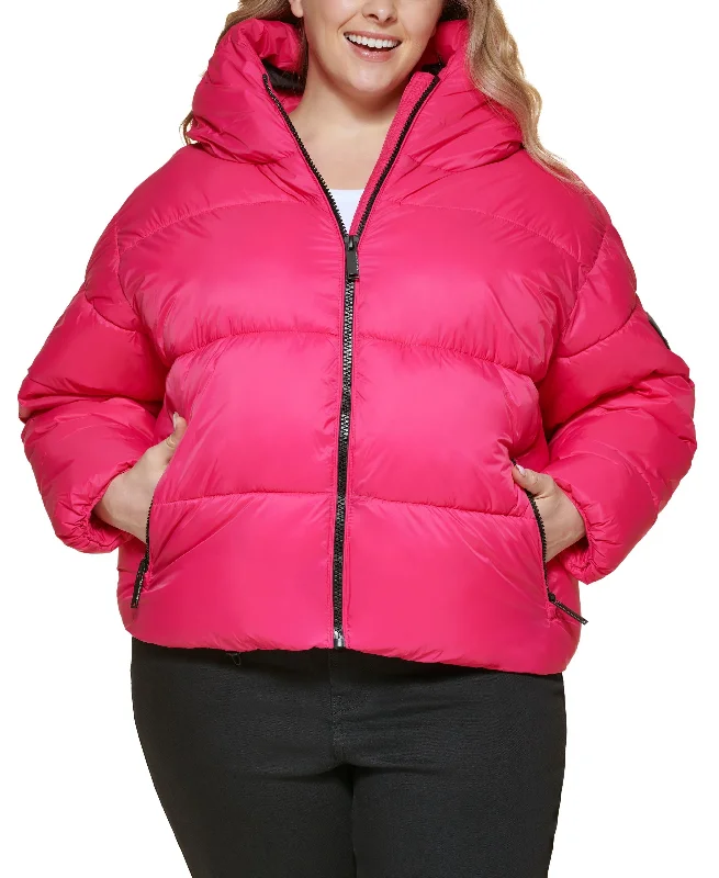 Calvin Klein Jeans Trendy Plus Size Hooded Puffer Jacket Bomber Jacket Anorak Windbreaker