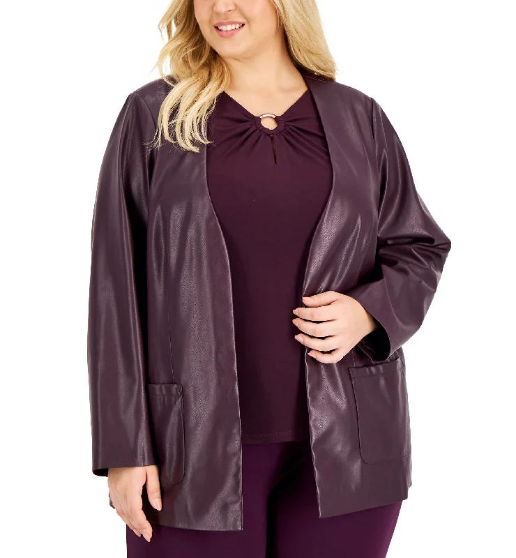 Calvin Klein Plus Size Faux Leather Open Front Jacket Print Jacket Jacquard Jacket Patchwork Jacket