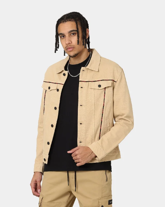 Last Kings Piping Denim Jacket Denim/Khaki Insulated Jacket Fitted Jacket Loose Jacket