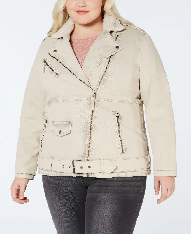 Levis Plus Size Faux Sherpa Lined Twill Moto Jacket Zippered Jacket Buttoned Jacket Snapped Jacket