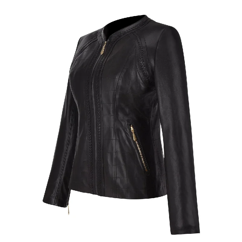 M275BOB - Cuadra black western fashion lambskin leather jacket for women Herringbone Jacket Checkered Jacket Solid Jacket