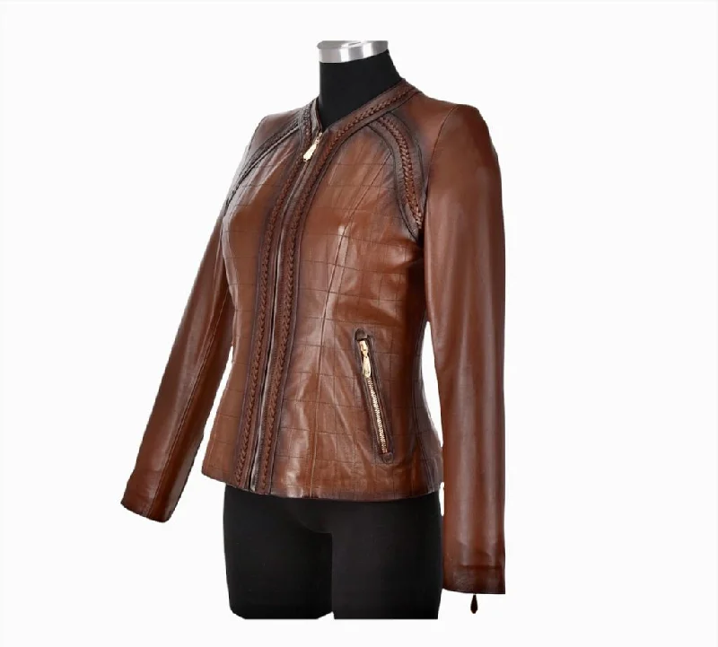 M275COC - Cuadra brown western fashion lambskin leather jacket for women Mesh Jacket Canvas Jacket Denim Jacket