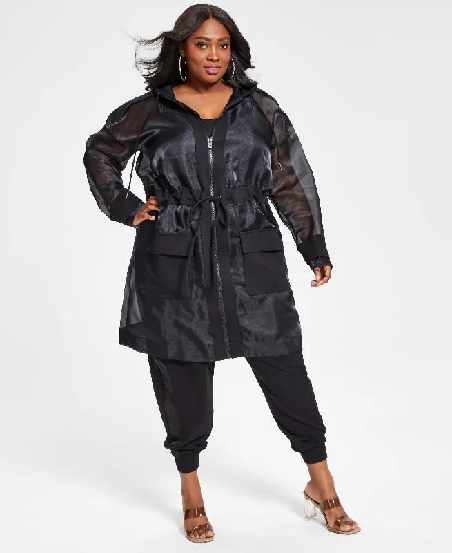 Nina Parker Trendy Plus Size Organza Anorak Jacket Tiered Jacket Buttoned Jacket Zippered Jacket