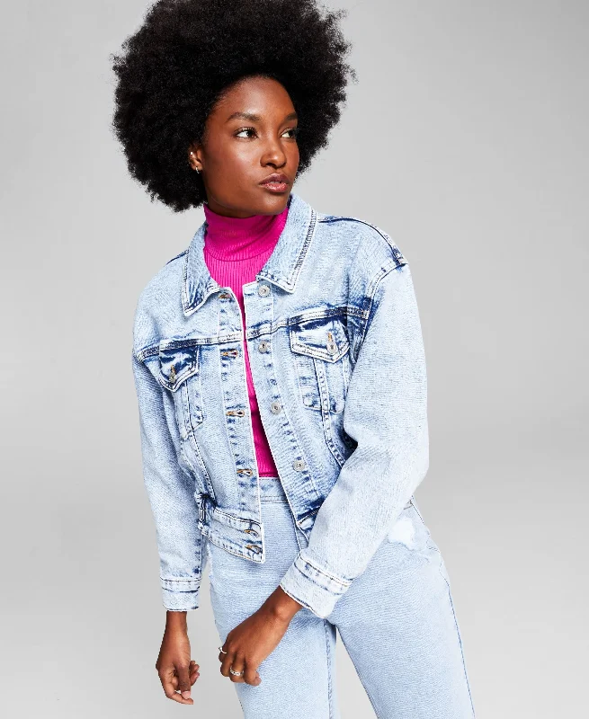 Now This Womens Cropped Denim Jacket Toggled Jacket Drawstring Jacket Belted Jacket