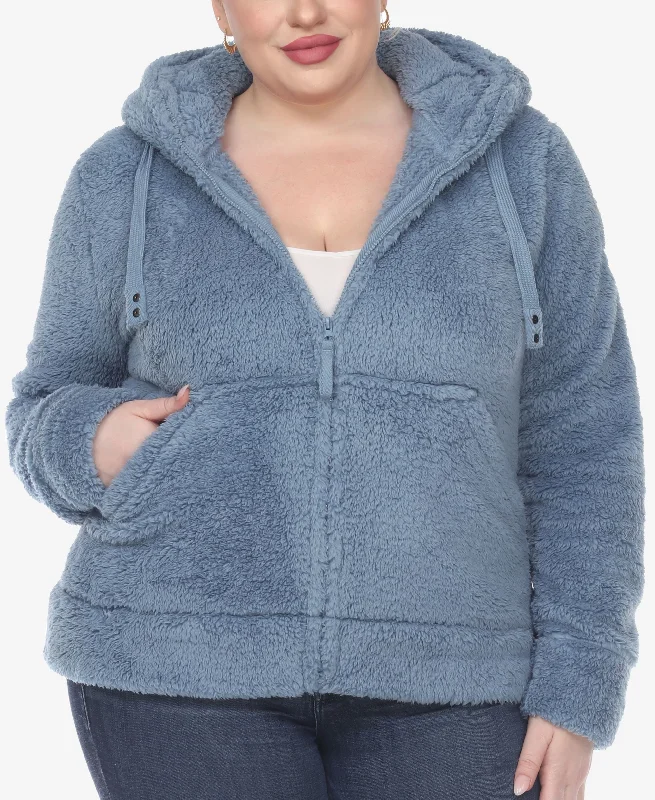 Plus Size Hooded Sherpa Jacket Toggled Jacket Drawstring Jacket Belted Jacket