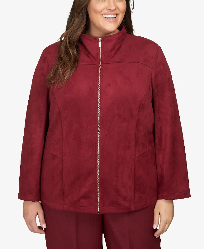 Plus Size Mulberry Street Paneled Suede Zip Up Jacket Jersey Jacket Tulle Jacket Batik Jacket