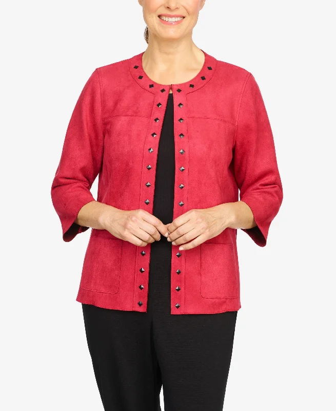 Plus Size Walk On The Wild Side Soft Knit Suede Jacket Front Pockets Side Pockets Patch Pockets