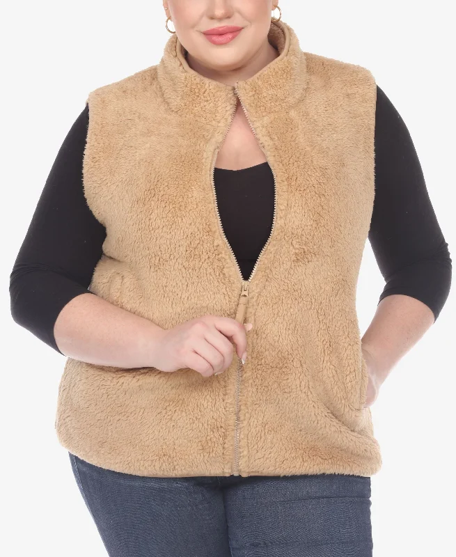 Plus Size Women's Zip Up Sherpa Vest Jacket Knit Jacket Woven Jacket Fleece Jacket