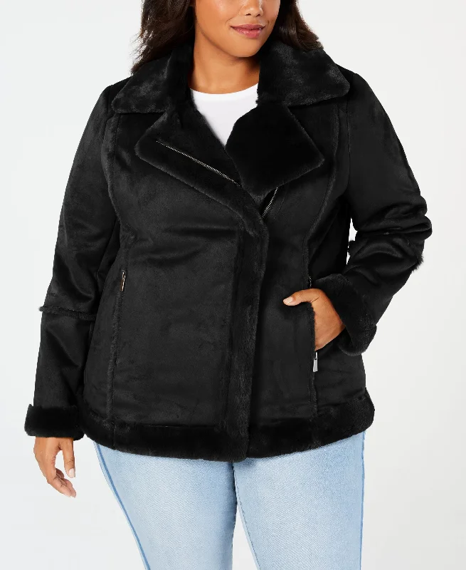 Style & Co Plus Size Faux Shearling Moto Jacket Nylon Jacket Polyester Jacket Spandex Jacket