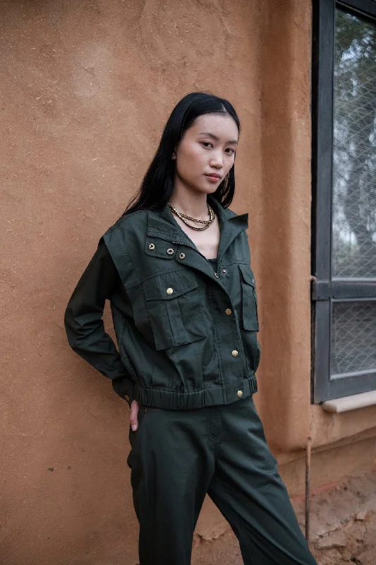 The Terra Tribe Deep Green Sheldon Cropped Jacket Quilted Jacket Puffer Jacket Insulated Jacket