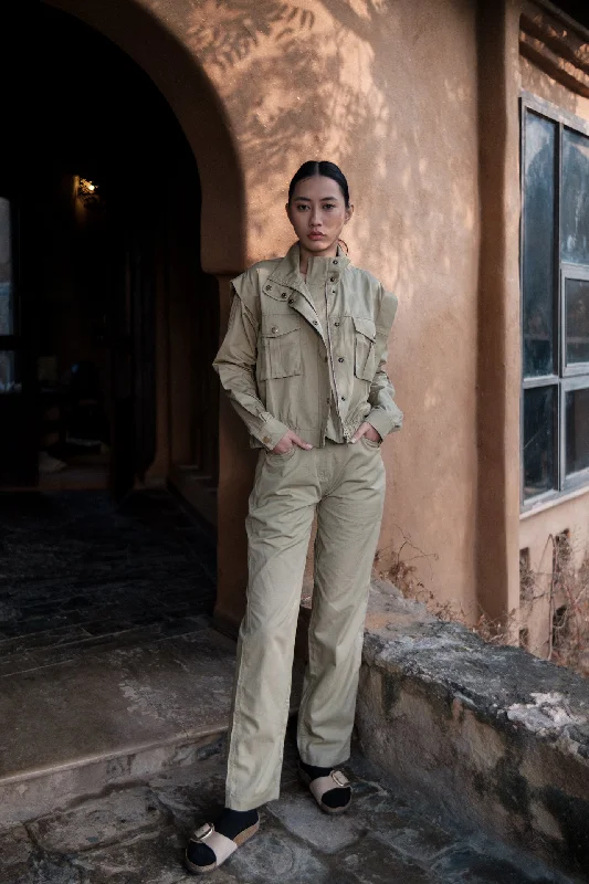 The Terra Tribe Khaki Sheldon Cropped Jacket Wool Jacket Cashmere Jacket Tweed Jacket