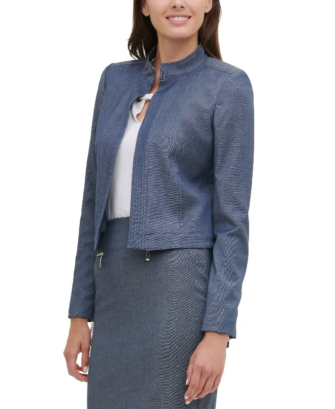 Tommy Hilfiger Open Front Chambray Jacket Front Pockets Side Pockets Patch Pockets