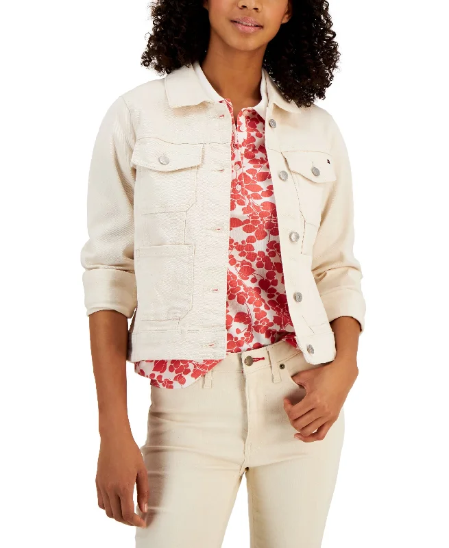 Tommy Hilfiger Womens Denim Jacket Trench Coat Raincoat Waterproof Jacket