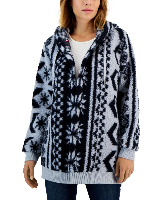 Tommy Hilfiger Womens Hooded Sherpa Jacket Striped Jacket Polka Dot Jacket Floral Jacket
