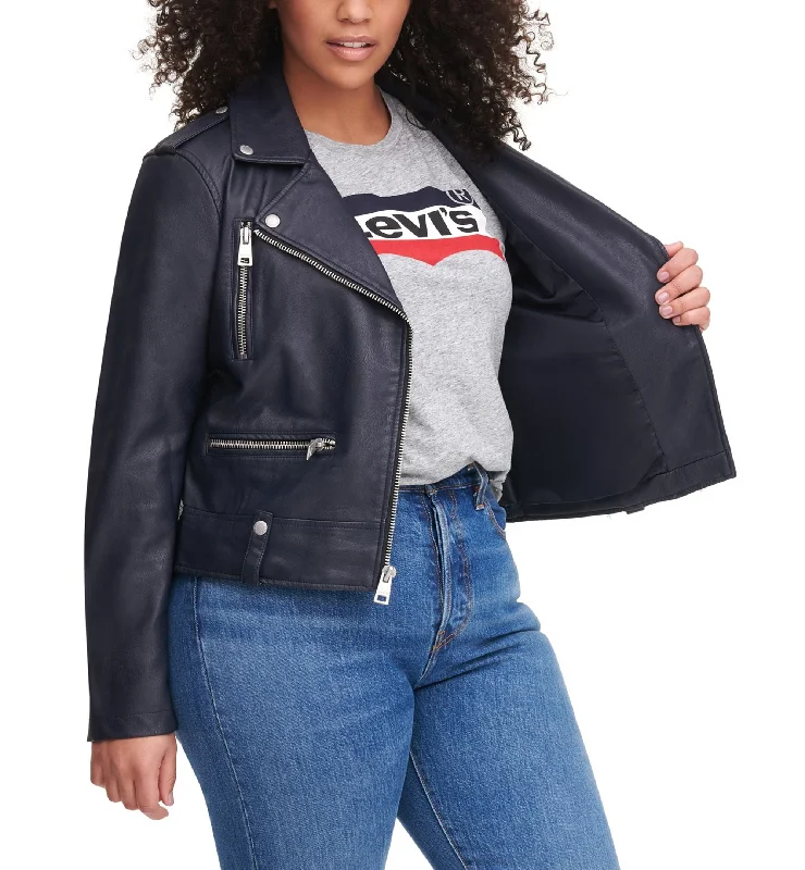 Trendy Plus Size Faux-Leather Moto Jacket Cotton Jacket Linen Jacket Terry Jacket