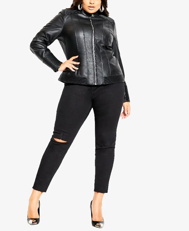 Trendy Plus Size Ribbed Biker Jacket Corduroy Jacket Velvet Jacket Brocade Jacket