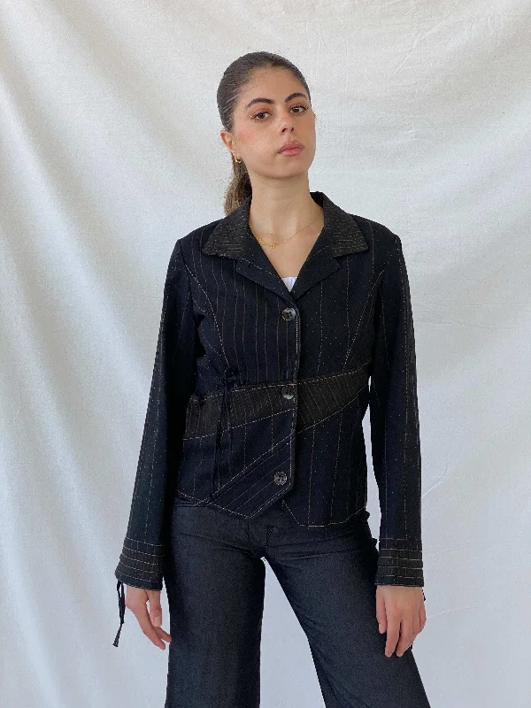 Vintage 90s Jacqueline Riu Whimsy Black Structured Light Jacket - M Herringbone Jacket Checkered Jacket Solid Jacket