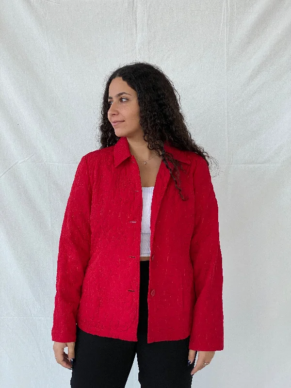 Vintage Requirements Hot Red Quilted Women’s Jacket - L One-Shoulder Jacket Off-the-Shoulder Jacket Asymmetrical Jacket
