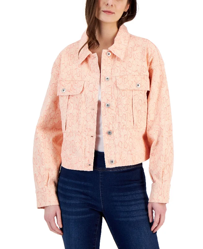 Women's Snake-Print Denim Jacket Faux Fur Jacket Real Fur Jacket Shearling Jacket