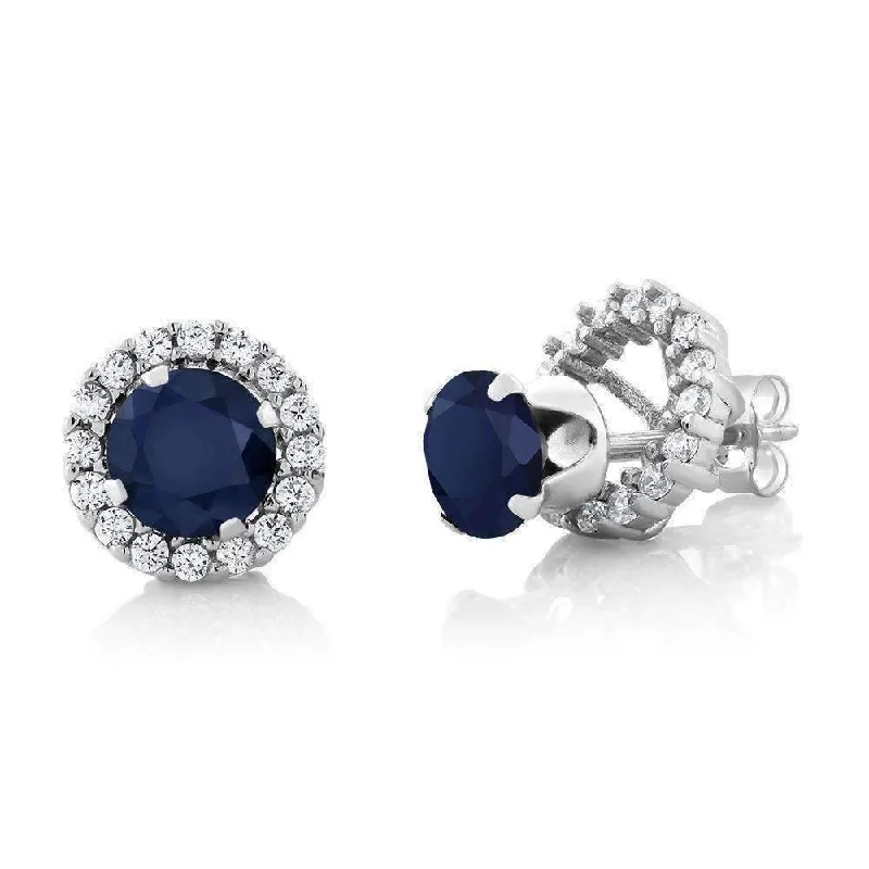 2CTW Genuine Sapphire 925 Sterling Silver Stud With Removable Halo Jacket IOBI Precious Gems Earrings Insulated Jacket Fitted Jacket Loose Jacket