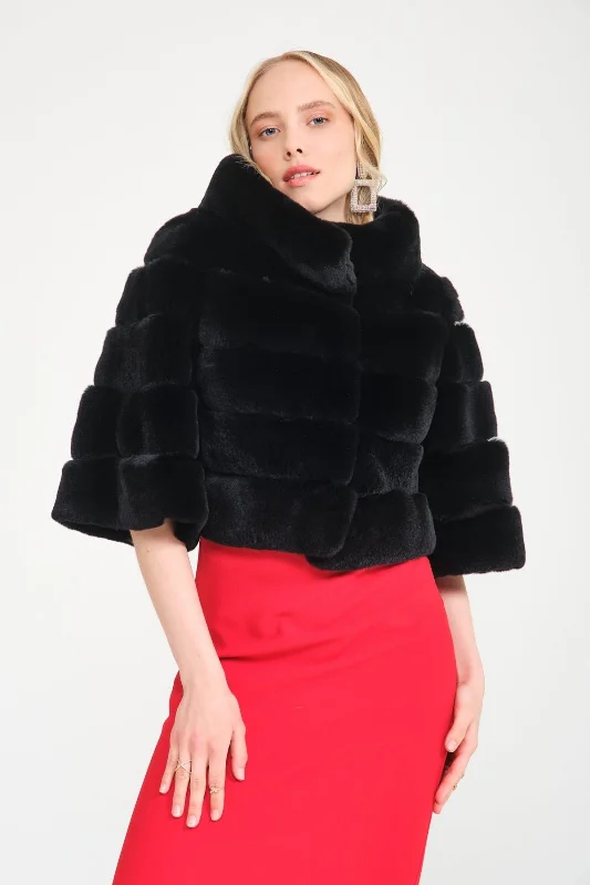 Black Rex Fur Jacket Wool Jacket Cashmere Jacket Tweed Jacket