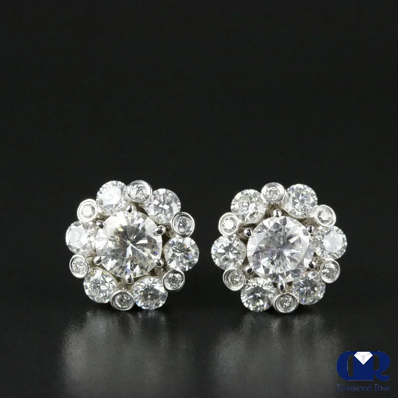 2.20 Carat Diamond Jacket Stud Earrings 18K White Gold With post Cotton Fabric Linen Fabric Terry Fabric