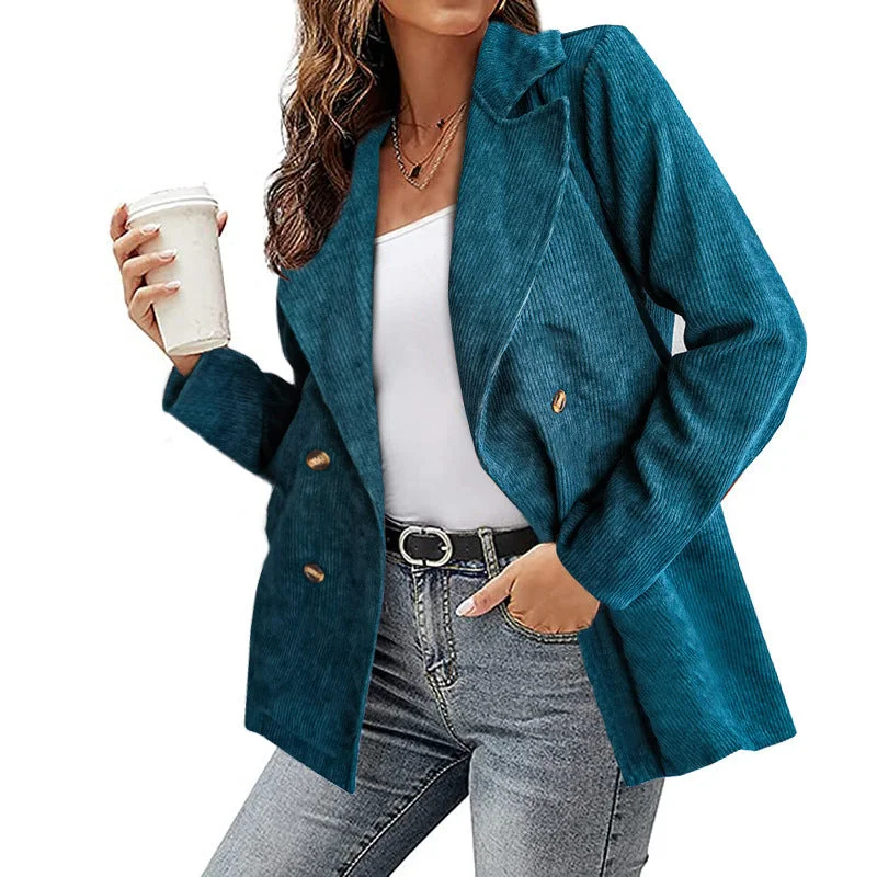 New Style Solid Color Jacket Blazer For Autumn And Winter Notch Collar Peter Pan Collar Cowl Neck