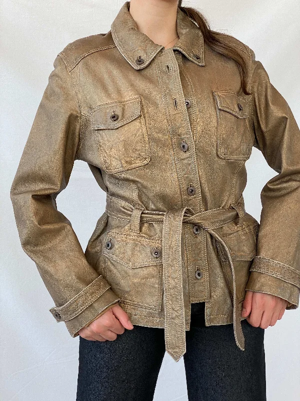 Rick Cardona Designer Metallic Bronze Genuine Leather jacket - L Rayon Fabric Velvet Fabric Corduroy Fabric