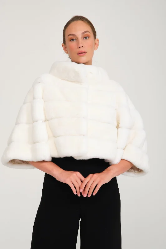 White Rex Fur Jacket Trench Coat Raincoat Waterproof Jacket